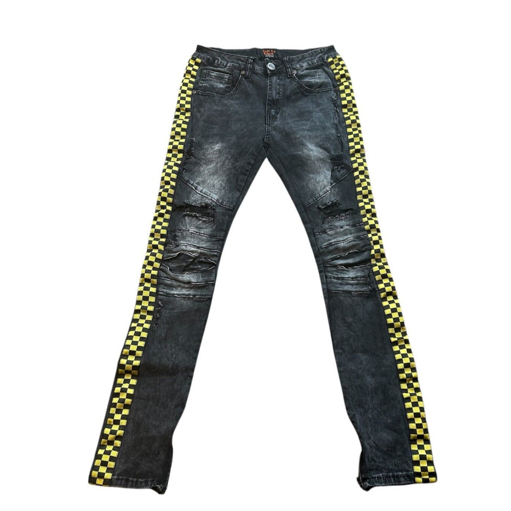 Rage Of A Rebellion Checkered Moto Jeans Mens 32X31 Black Distressed Skinny